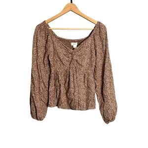 Japna Leopard Print Smocked Back Rayon Blouse Size S Brown Boho Top‎